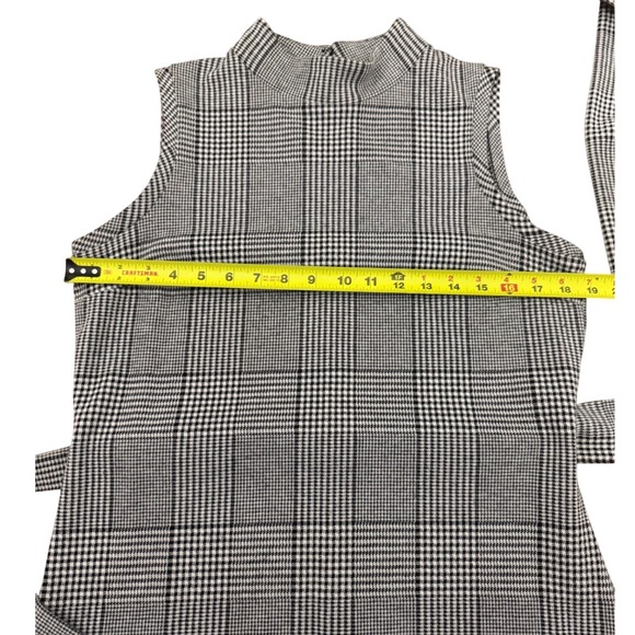 Banana Republic Glen Plaid Mock Neck Sleeveless Midi Dress Belted Black White 10 - Picture 4 of 8
